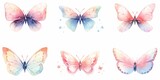 Set of flying gentle butterflies. Vector illustration in vintage watercolor style. Template for your design.