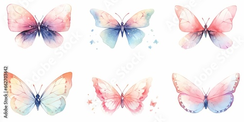 Set of flying gentle butterflies. Vector illustration in vintage watercolor style. Template for your design.