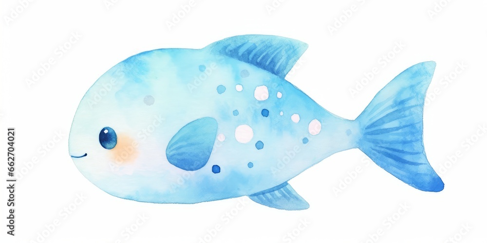 Fototapeta premium Cute kawaii fish hand drawn watercolor illustration.