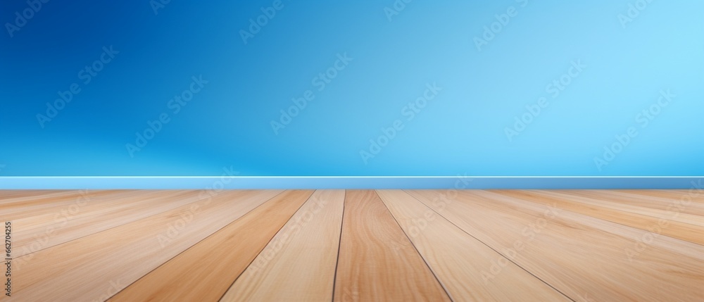 Empty Wooden Floor Over Blue Gradient Background for Product Display Empty Wooden Floor Over Blue Gradient Background for Product Display