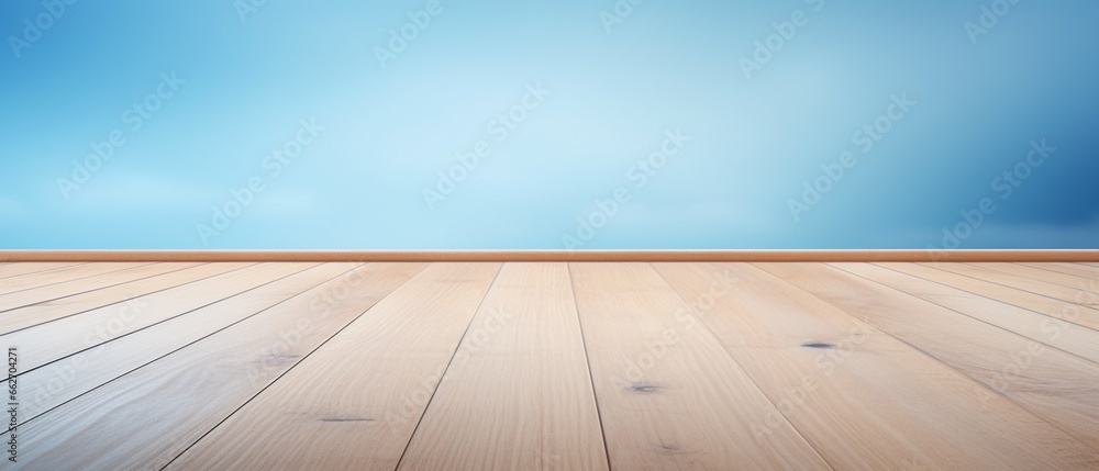 Empty Wooden Floor Over Blue Gradient Background for Product Display