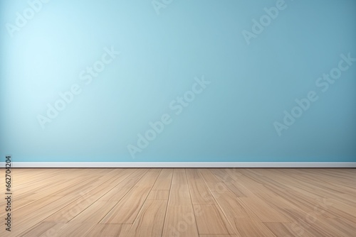 Empty Room with Wood Floor and Light Blue Wall Background for Product Display