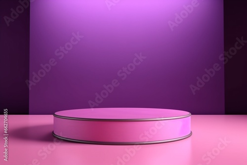 Round Purple Podium on Pink Table with Spotlight for Product Display