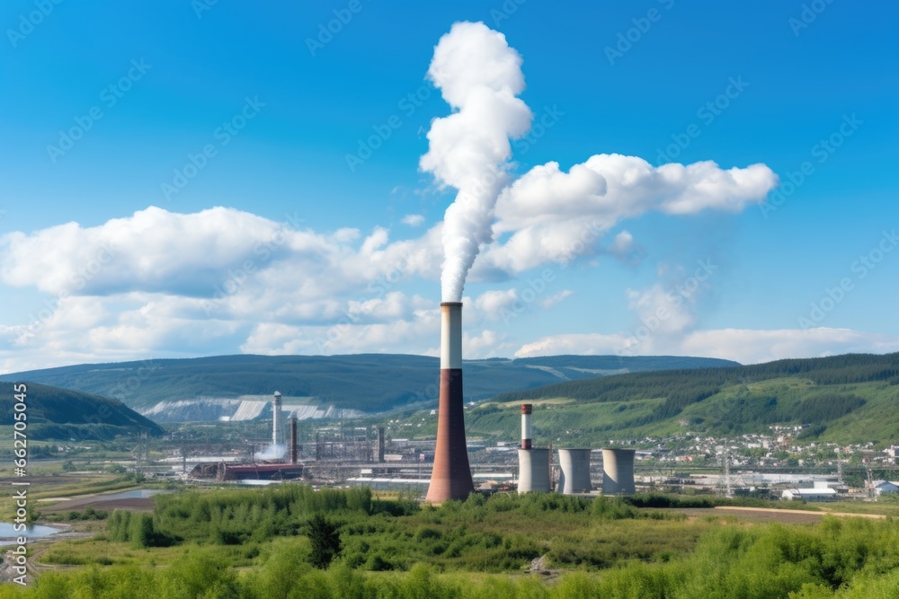 industrial chimney releasing smoke amidst clean-air landscape industrial chimney releasing smoke amidst clean-air landscape