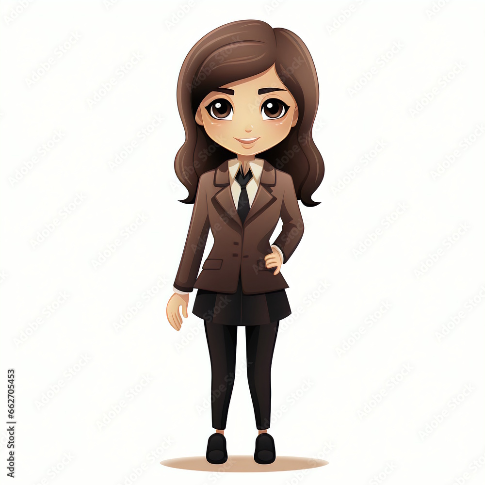 Girl Employee in Formal Attire Isolated on White Background. Girl Employee in Formal Attire Isolated on White Background.