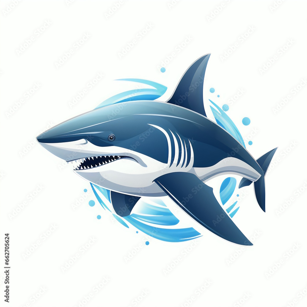 Obraz premium Shark Logo with Cartoon Character Isolated on White Background.