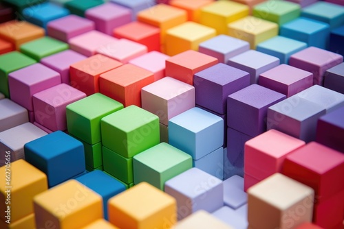 multi-colored toy blocks stacked neatly