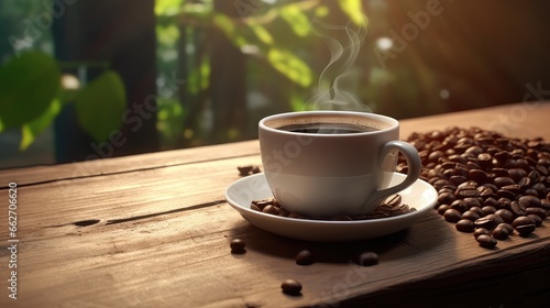 Morning stillness with a cup of coffee ultra realistic illustration - Generative AI.