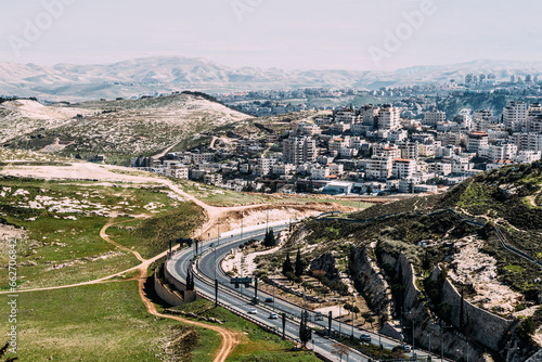 Hills with sheep surrounding Jerusalem looking towards the Palestinian Territories, Middle East