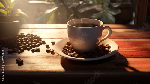 A morning tableau featuring a coffee cup ultra realistic illustration - Generative AI.