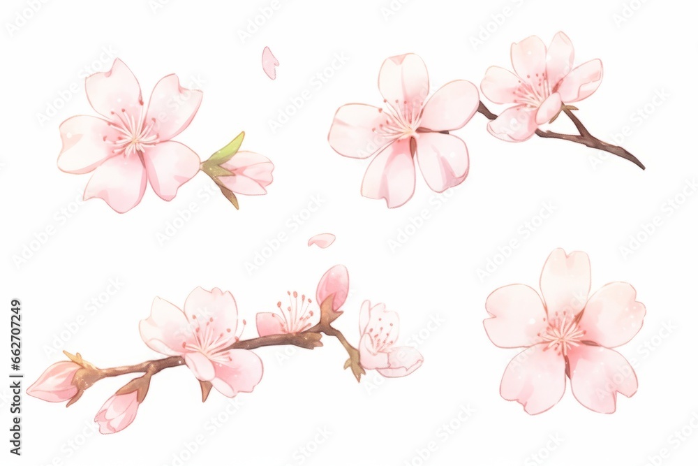 Branch of cherry blossom hand drawn watercolor illustration. - obrazy, fototapety, plakaty 