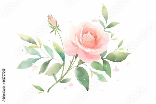 Simple pink rose hand drawn watercolor illustration.