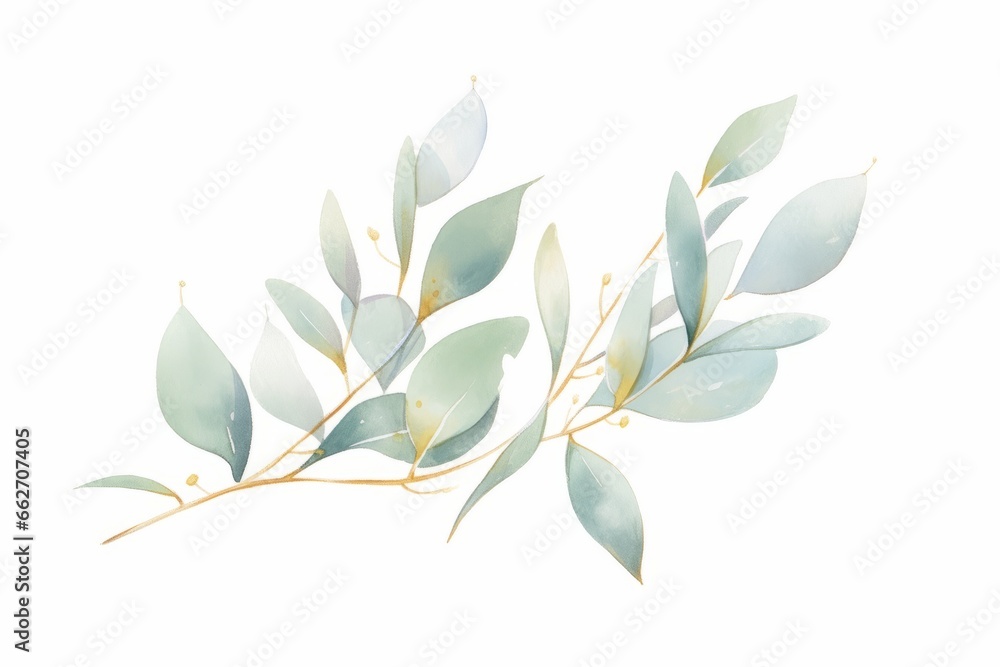 Green leaf eucalyptus branches hand drawn watercolor illustration. - obrazy, fototapety, plakaty 