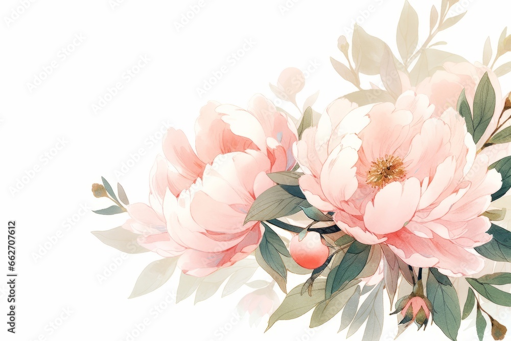 Fototapeta premium Peony flower hand painted watercolor illustration.