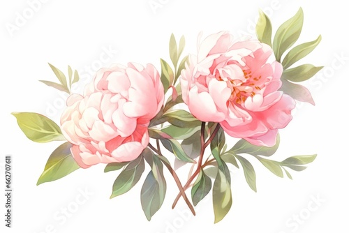 Peony flower hand painted watercolor illustration.