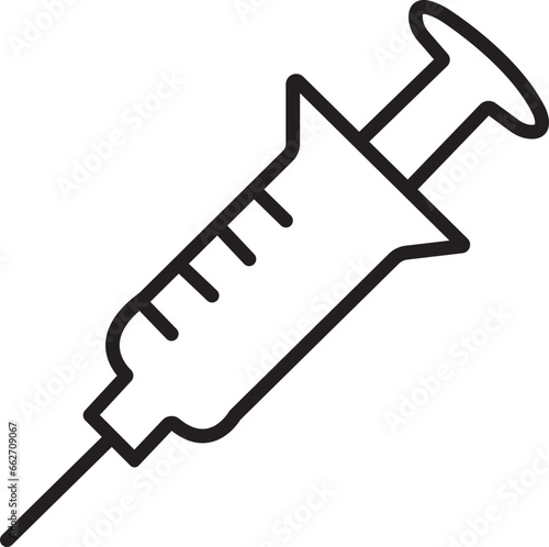 Syringe, Injection icon. Vaccination in trendy linear style with editable stock. Medical equipment. Element for vaccination and injection. Symbol treatment isolated on transparent background.