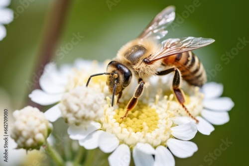 solitary bee visiting different flowers