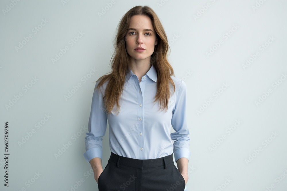 Elegance Unveiled: Attractive Clothes Designer in a Minimalist Setting on a plain background Elegance Unveiled: Attractive Clothes Designer in a Minimalist Setting on a plain background