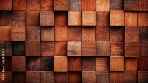 Dark color wood cube stack textured background, modern style wooden material abstract background. 