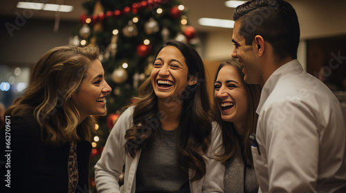 Doctors celebrate the New Year in the office. Festive mood.