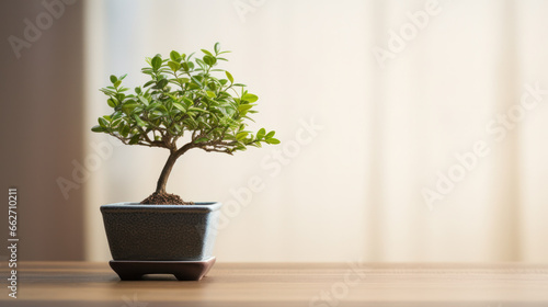 bonsai plant on the coffee table in the interior