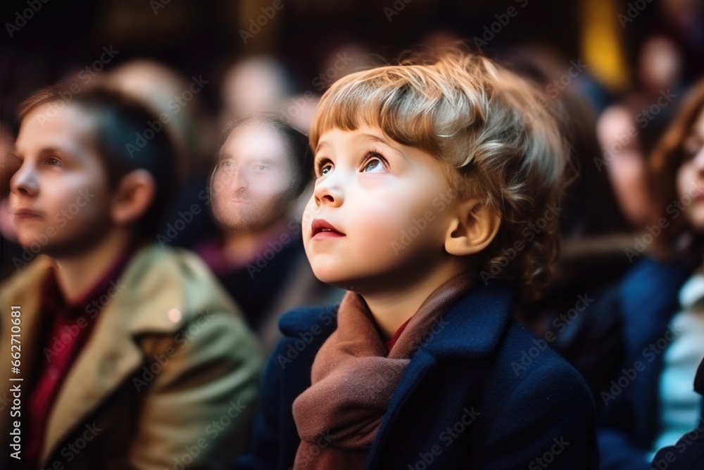 Little boy with astonished and surprised look is watching a movie in a cinema. Little boy with astonished and surprised look is watching a movie in a cinema.