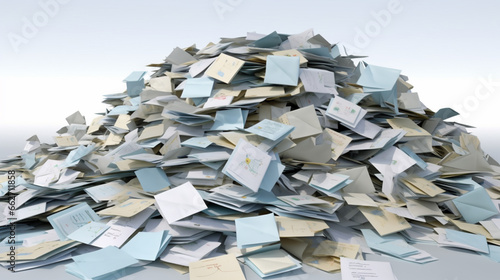 Large pile of unopened letters  mail letters sitting on a pile with white background
