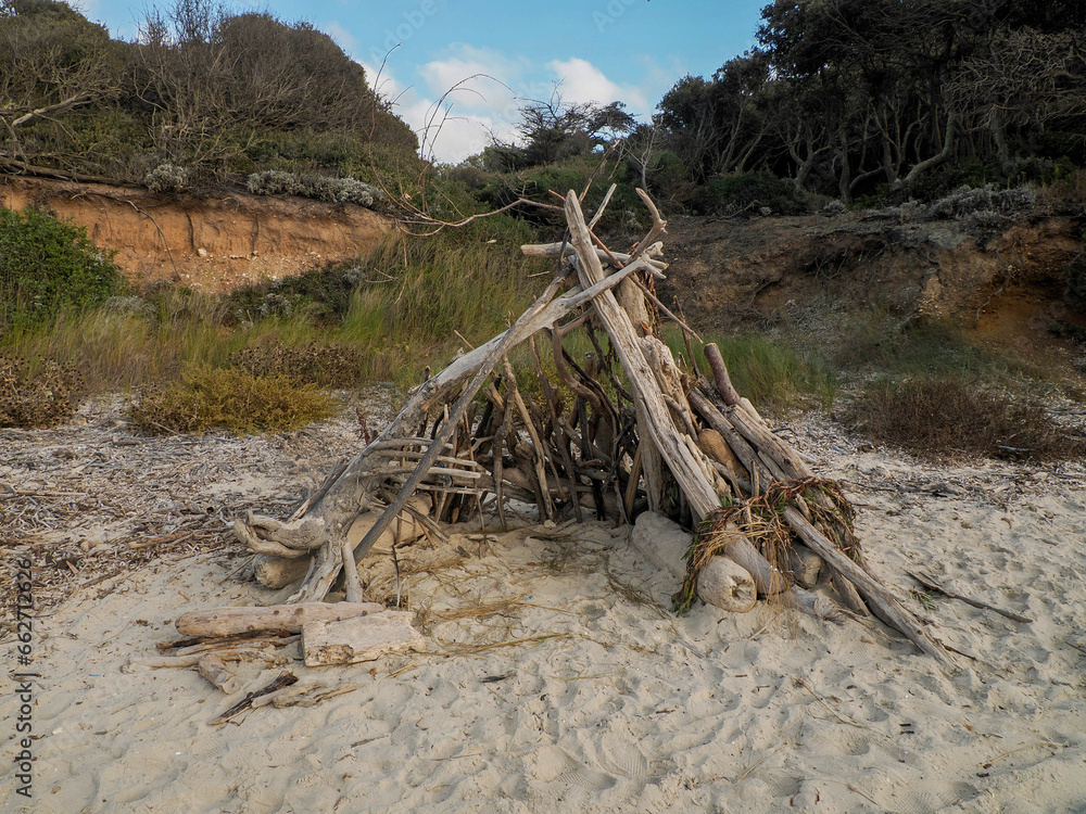 Langoustier red beach in porquerolles island france panorama landscape