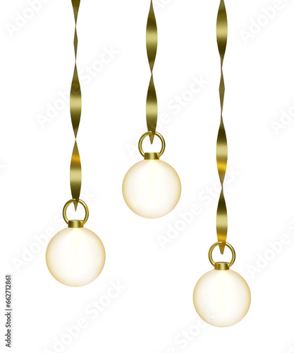 christmas ornaments with gold tinsel. merry christmas and happy new year, 3d render illustration