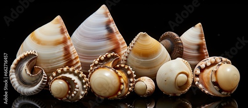 Cowries also known as Cypraeidae are a group of sea snails found in the superfamily Cypraeoidea With copyspace for text