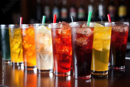rows of various soft drinks and sodas photo