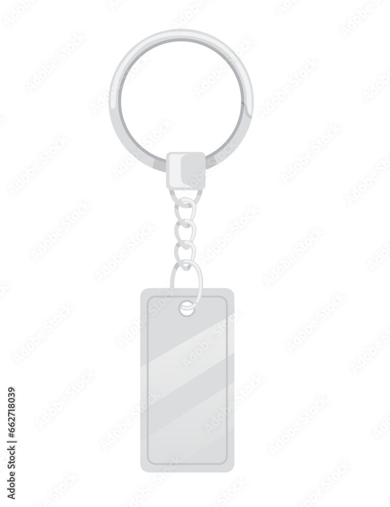 Fototapeta premium Steel keychain with ring and chain vector illustration isolated on white background