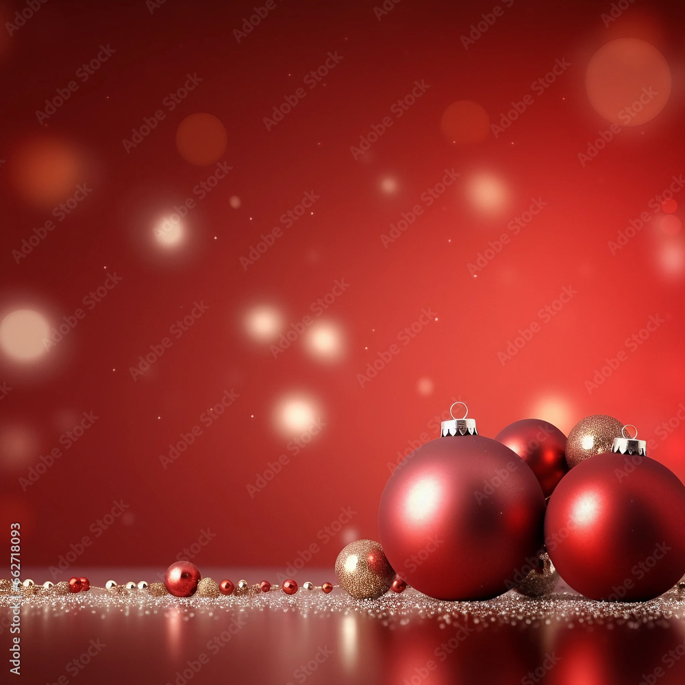 red christmas themed background with minimal christams ornaments plce on one side red christmas themed background with minimal christams ornaments plce on one side