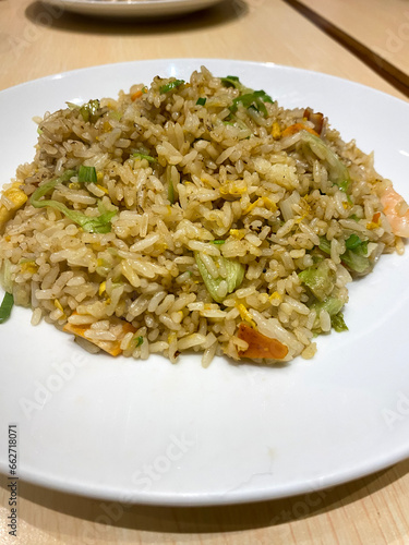 Fried rice on a plate.