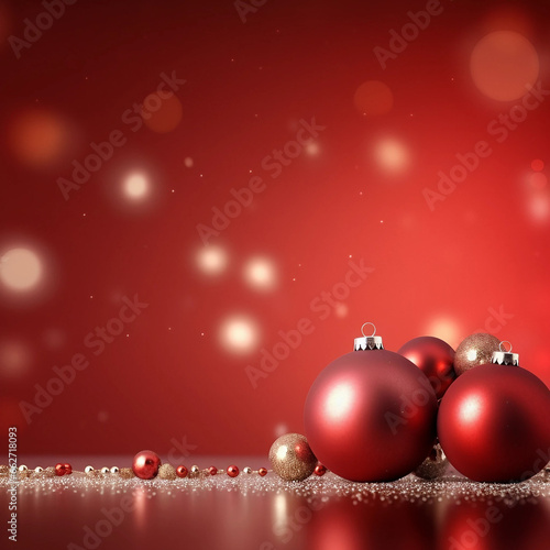 red christmas themed background with minimal christams ornaments plce on one side