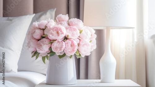 bouquet of pink roses and a lamp generated by AI tool