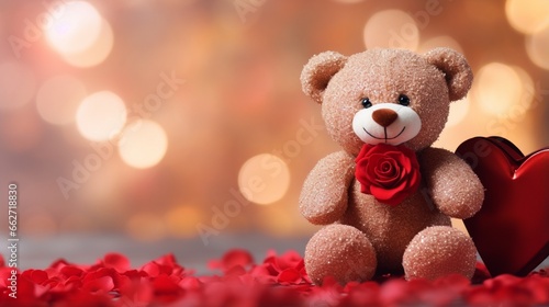 Wallpaper Mural teddy bear with heart shaped gift and red roses generated by AI tool Torontodigital.ca