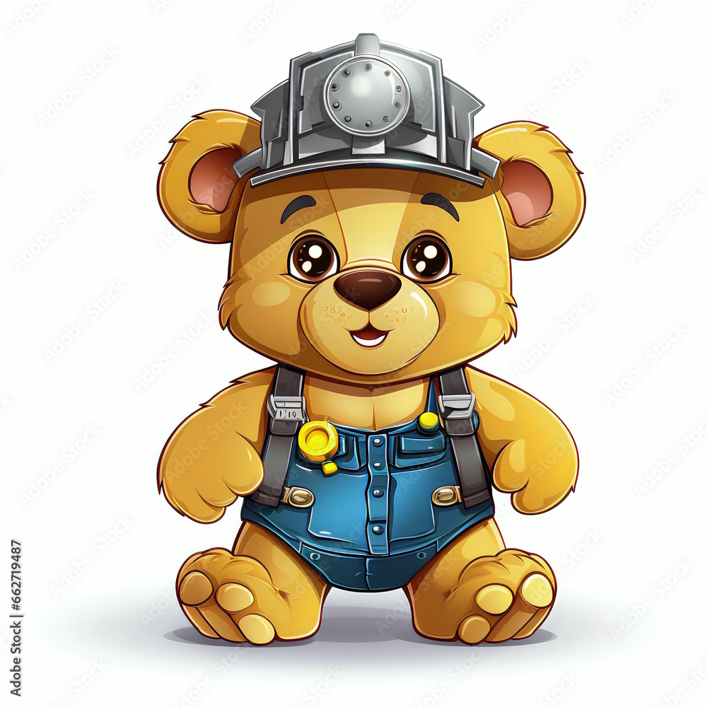 Fototapeta premium Teddy Bear Engineer Cartoon Character Isolated on White Background.