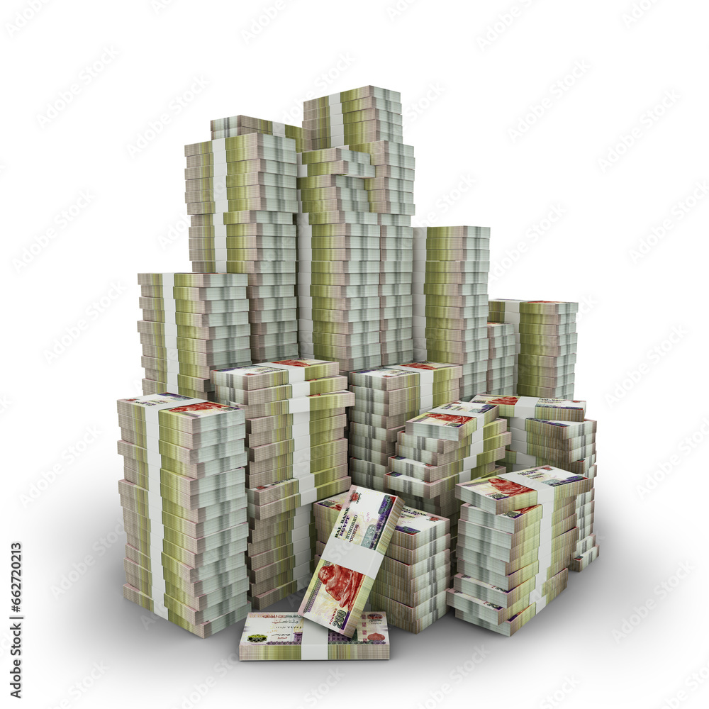 Big stacks of 200 Egyptian pound notes. A lot of money isolated on transparent background. 3d rendering of bundles of arranged cash Big stacks of 200 Egyptian pound notes. A lot of money isolated on transparent background. 3d rendering of bundles of arranged cash