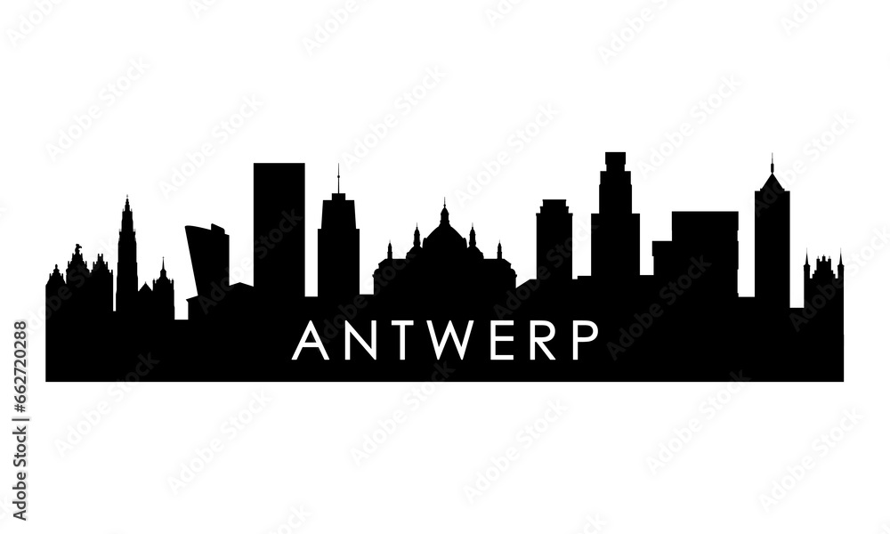 Antwerp skyline silhouette. Black Antwerp city design isolated on white background.