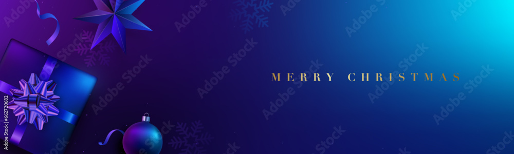 Fotografie Christmas banner with 3d realistic gift boxes