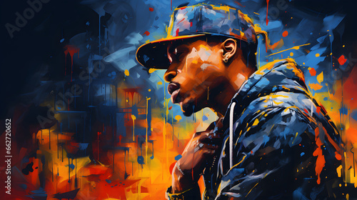 young afro-descendant rappers oil painting, rap concept, urban music, reggaeton, street, gangs photo