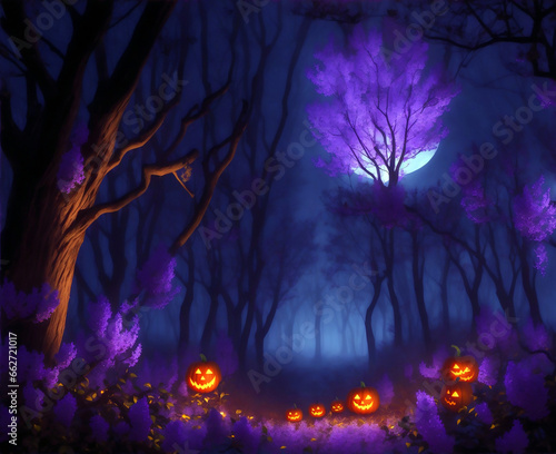 Halloween Festival Moon in Spooky forest and Pumpkin