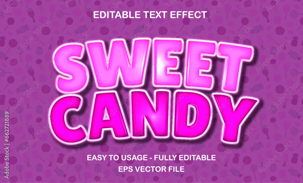 Sweet candy editable text effect template, 3d cartoon pink glossy style typography, premium vector