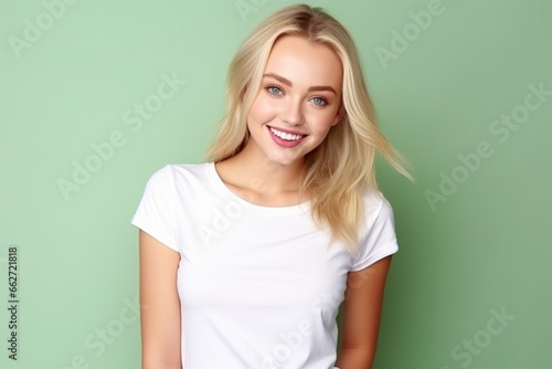 Crisp Elegance  Attractive Female in White T-shirt on a Minimal Background