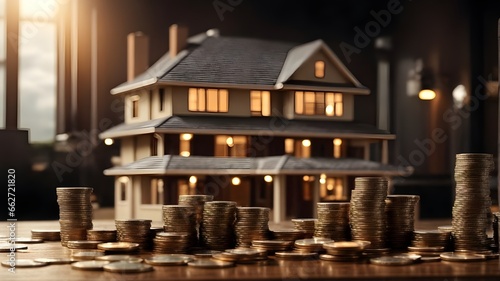 a carefully balanced stack of coins on the table exemplifies the strategic investment and disciplined saving needed to turn a miniature dream into the reality of property ownership ai generated photo