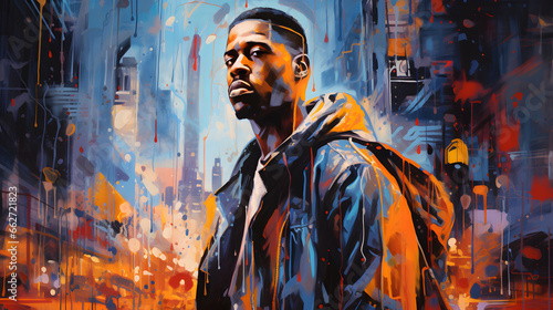 young afro-descendant rappers oil painting, rap concept, urban music, reggaeton, street, gangs
