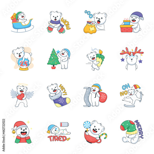 Collection of Christmas Bear Flat Stickers