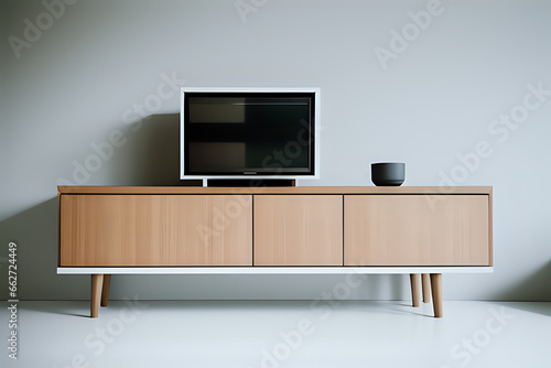 Cabinet for TV, Shelf in modern empty room, minimal design