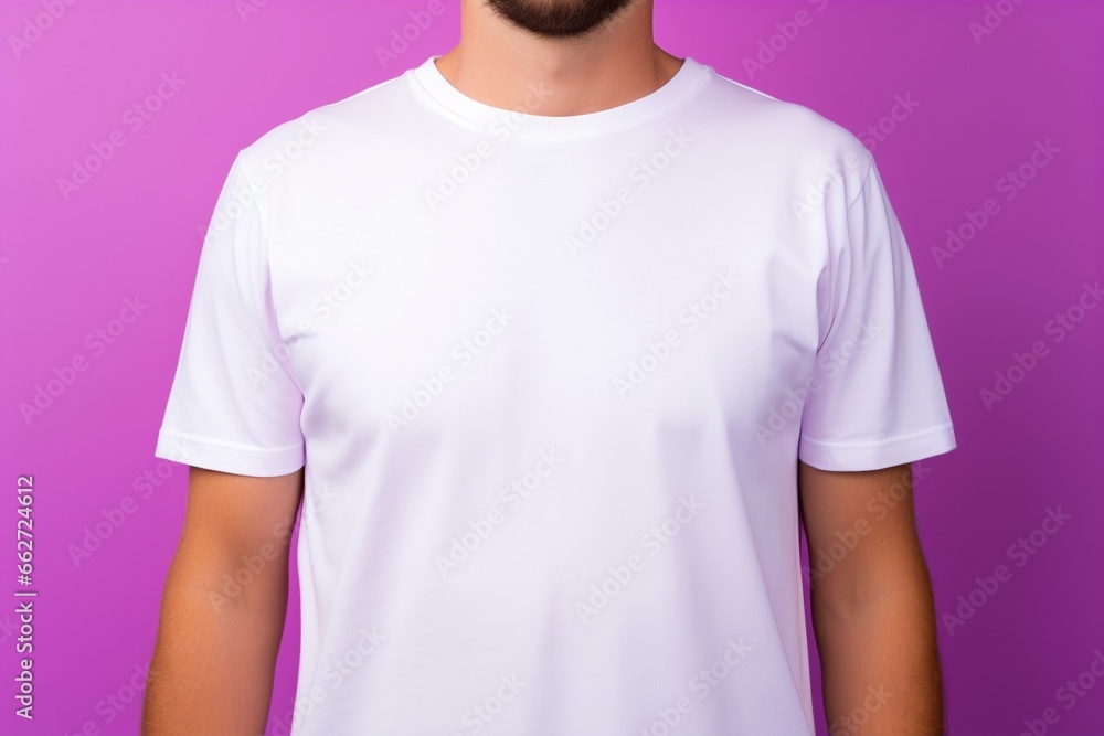 close up of a white tshirt worn by a model on plain background close up of a white tshirt worn by a model on plain background